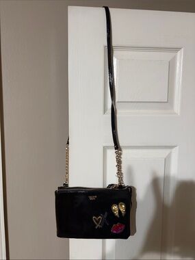 Victoria”s Secret Black Embellished Crossbody Bag with Gold Accents